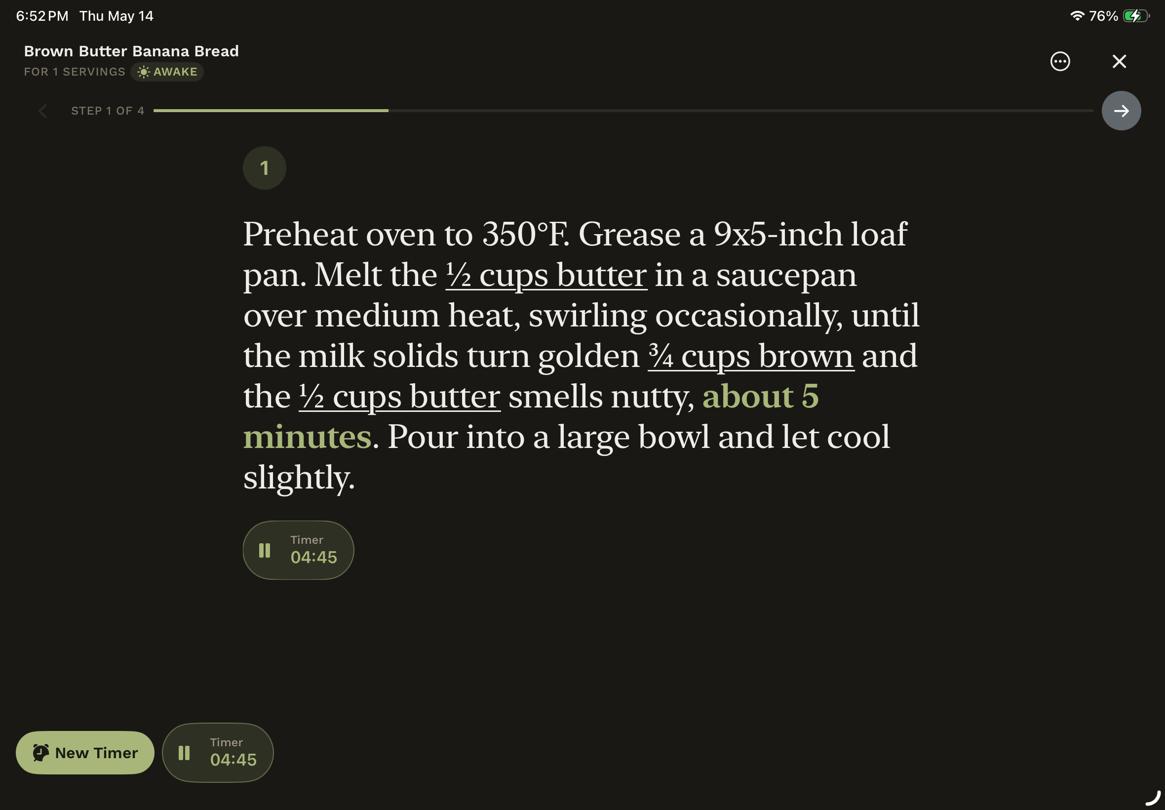 iPad Cook Mode landscape with ingredient sidebar