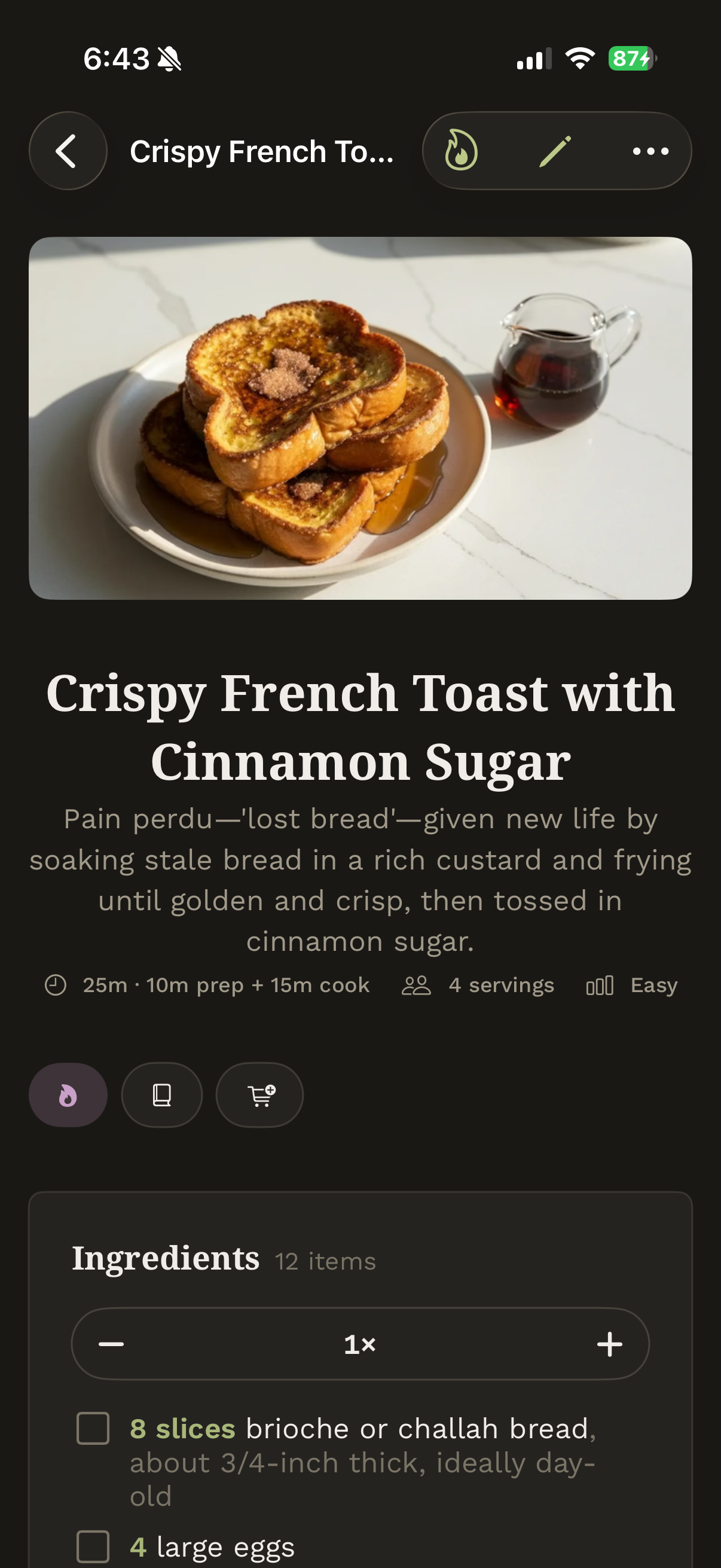 iCloud sync — recipe synced from another device